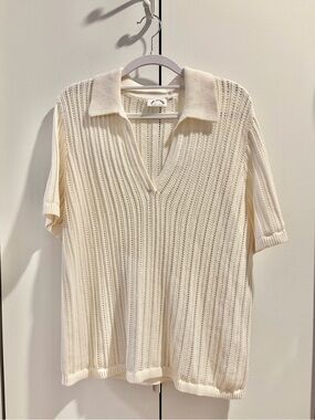 The Upside Cream Open-Knit Polo Shirt